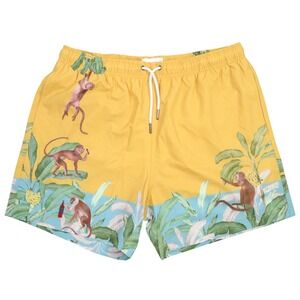 Mavrans Monkey Swim Short Mens XL Yellow Tropical Banana Leaf Print Beach Trunk